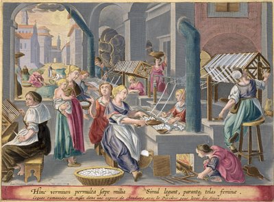 Boiling the Cocoons to Destroy the Chrysalids and Soften the Strands, and Reeling them to Make Silk, Plate 6 from 